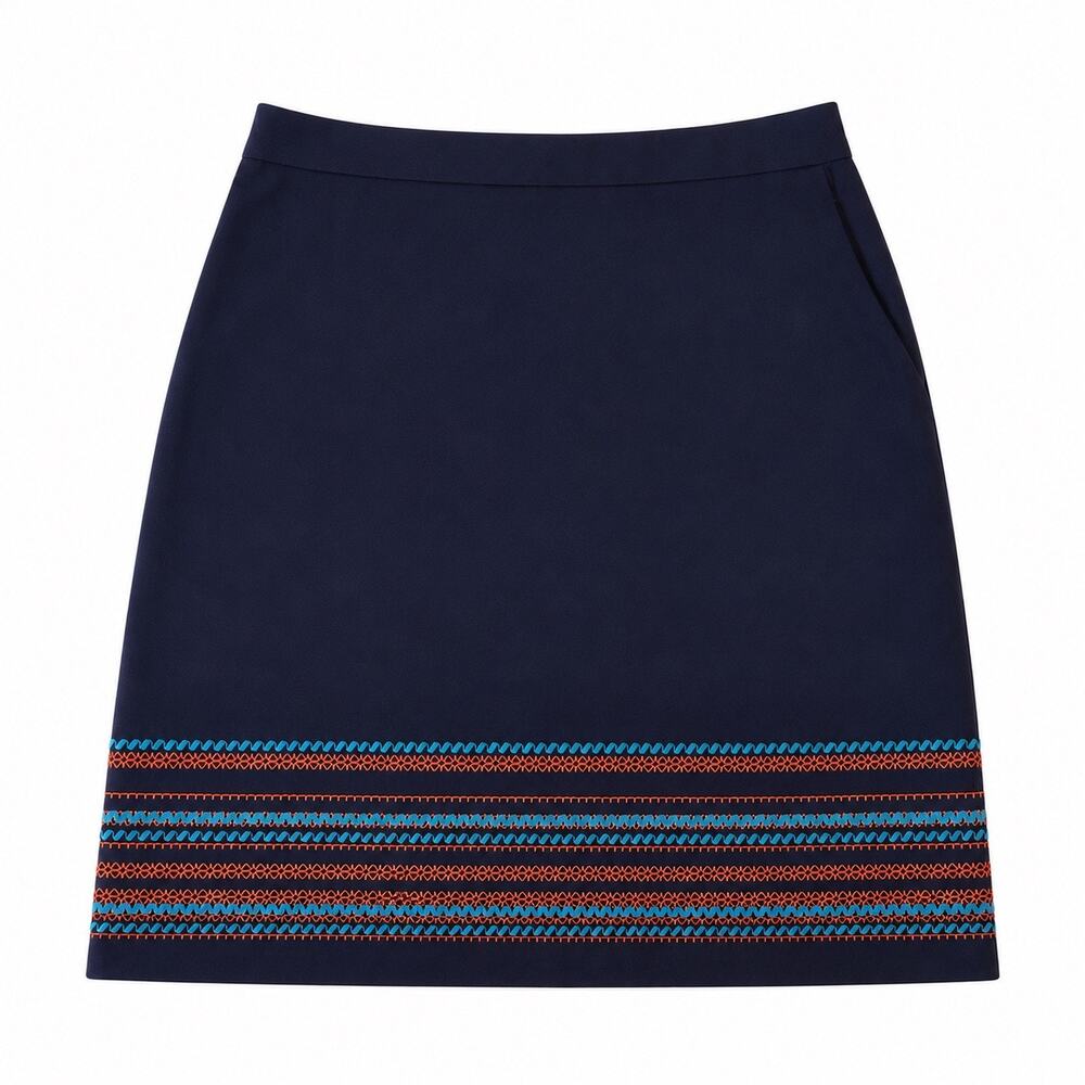 Brooks Brothers cotton skirt pockets navy colored embroidered hem women 8